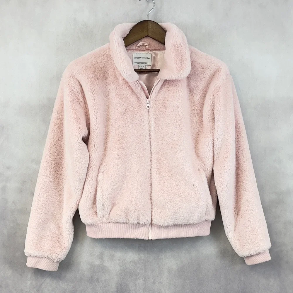 Amazon Essentials‎ Faux Fur Jacket Kids XXL 14-16 Pink Soft Zip Up Kawaii Cozy